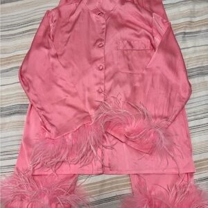 Pink Feather Trim Pajama Set